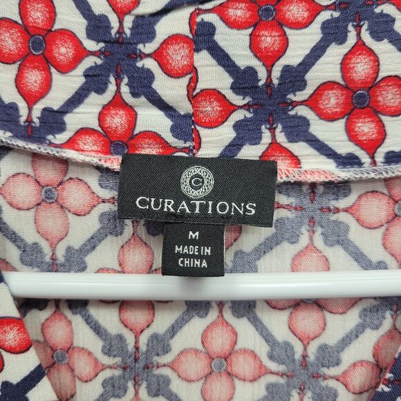 Curations Button Front Popover Dress Sz M Belted Retro Housewife Geometric Boho - Picture 6 of 9